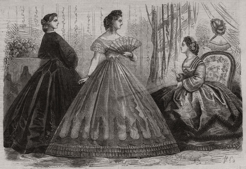 Paris fashions for February 1863 old antique vintage print picture
